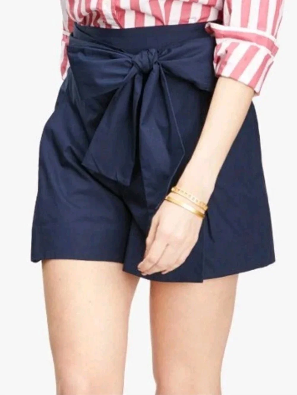 NWT J.CREW Tie Waist Shorts In Cotton Poplin Navy Blue Size 4 New